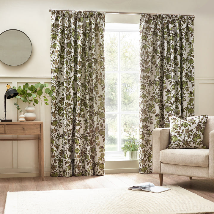 POMEGRANATE 167X228 PENCIL PLEAT CURTAINS GREEN