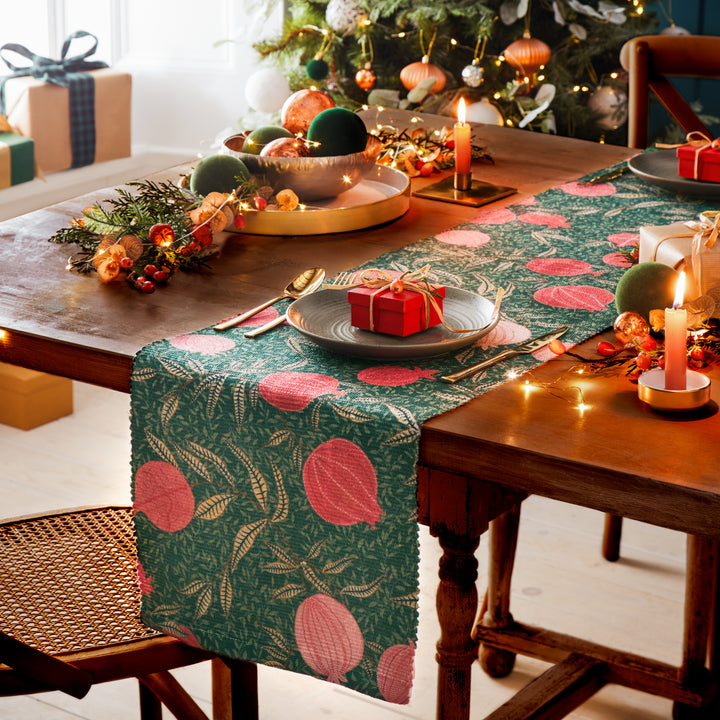 POMEGRANATE 230X35 TABLE RUNNER GREEN