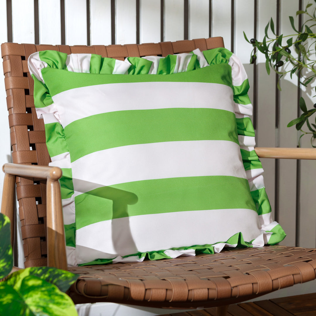 Palm Royale Stripe Ruffle 50x50 Outdoor Cushion Case Green