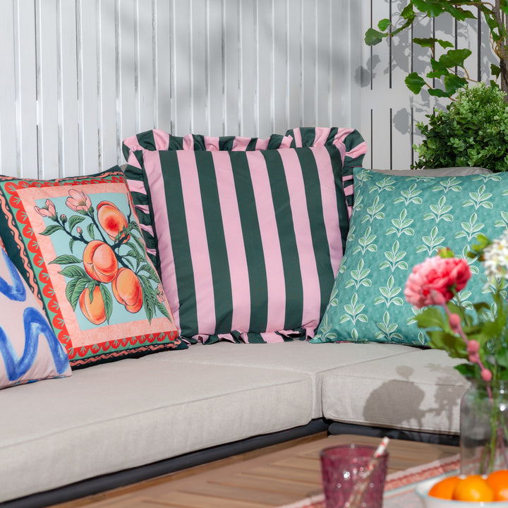 Palm Royale Stripe Ruffle 50x50 Outdoor Cushion Case Pink/Green - image 5