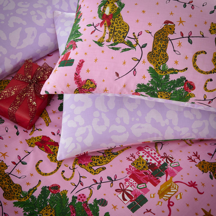 PURRFECT CHRISTMAS SINGLE DUVET SET PINK/LILAC
