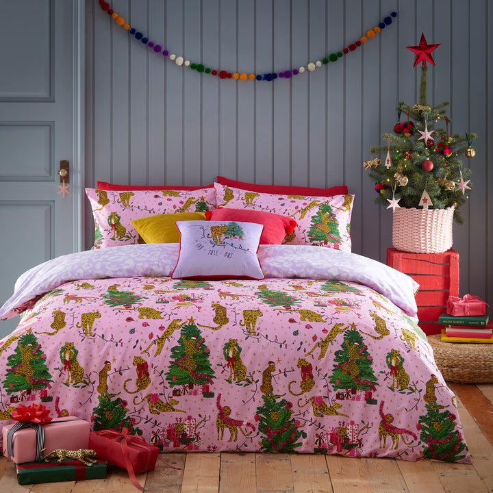 PURRFECT CHRISTMAS SINGLE DUVET SET PINK/LILAC