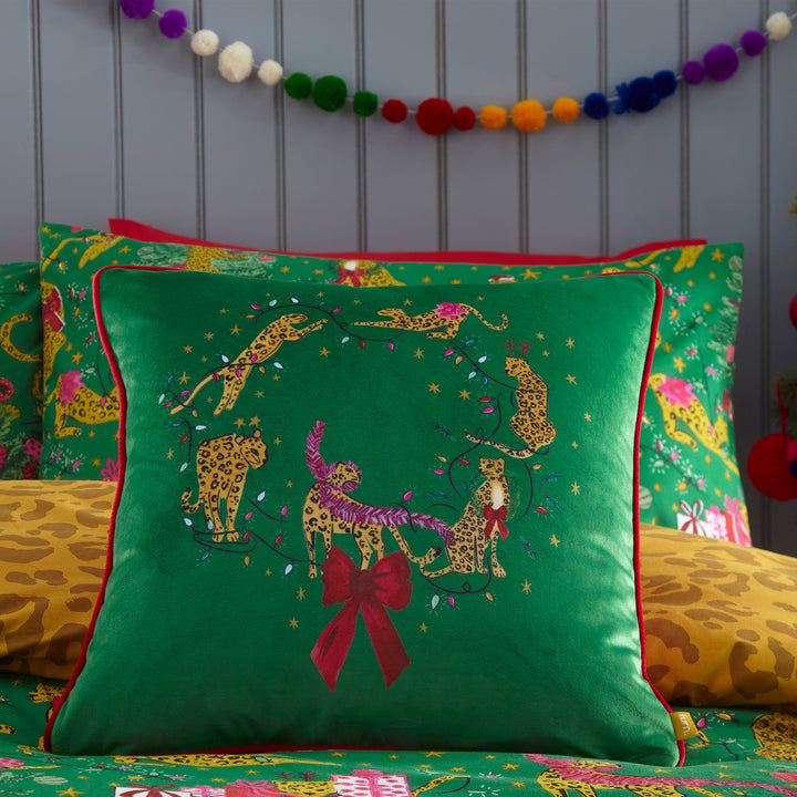 PURRFECT CHRISTMAS DOUBLE DUVET SET GREEN/GOLD