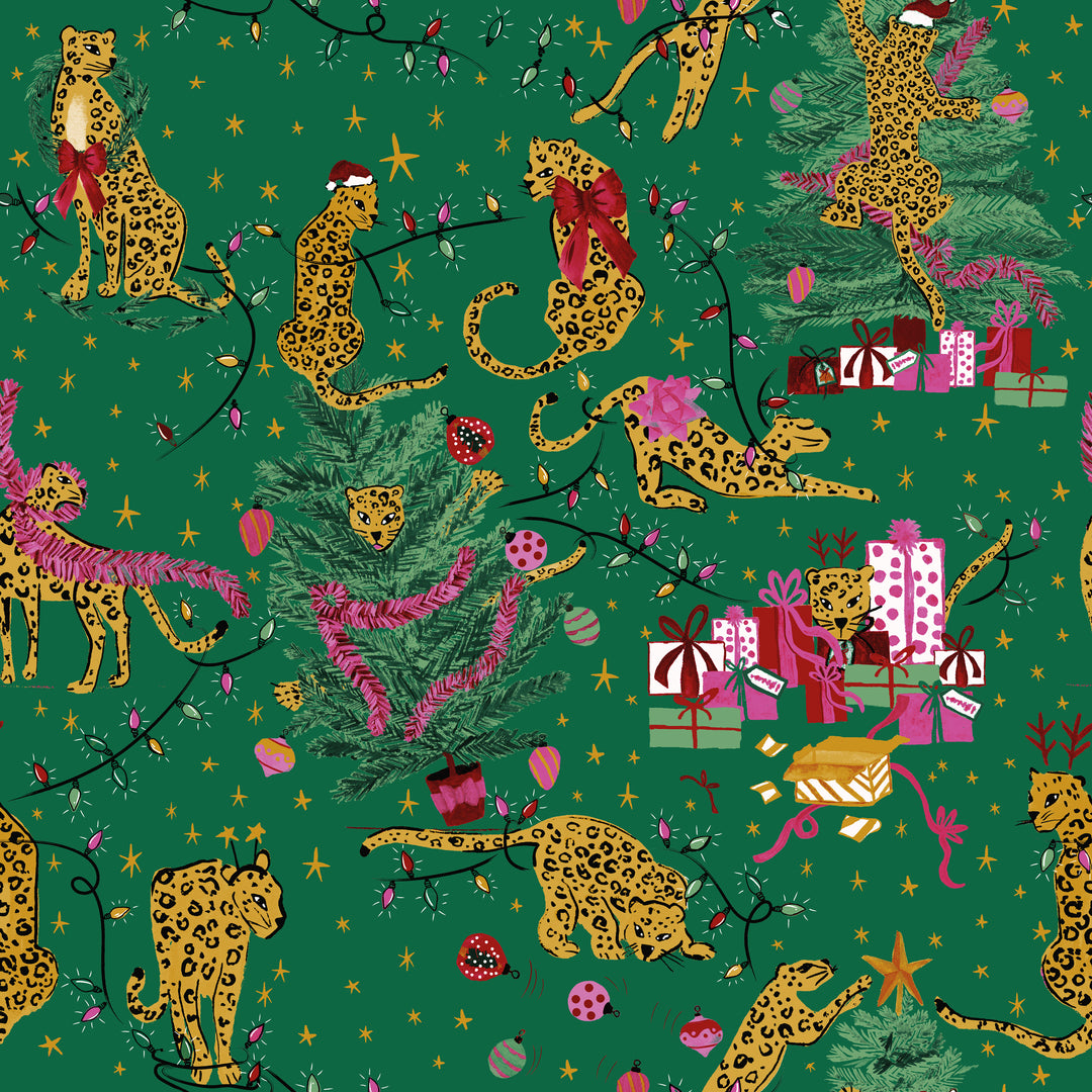 PURRFECT CHRISTMAS KING SIZE DUVET SET GREEN/GOLD