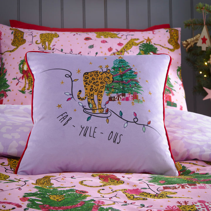 PURRFECT CHRISTMAS SUPER KING DUVET SET PINK/LILAC