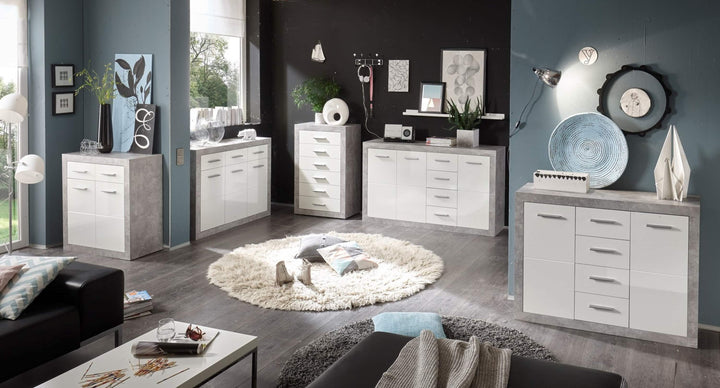 Daisy Tallboy Chest of Drawers Grey and White Gloss 6 DRW