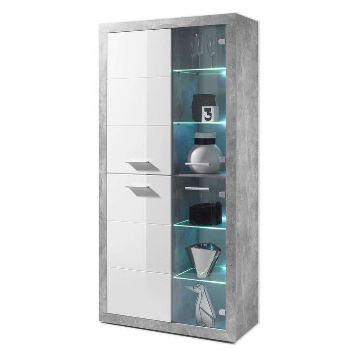 Daisy Tall Display Cabinet in Grey and White Gloss