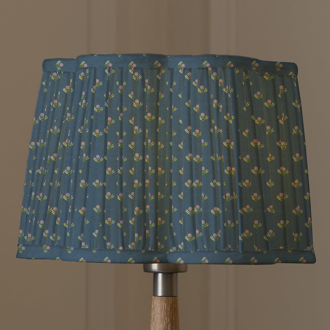 RAJA 30CM PLEATED SCALLOPED LAMPSHADE DENIM
