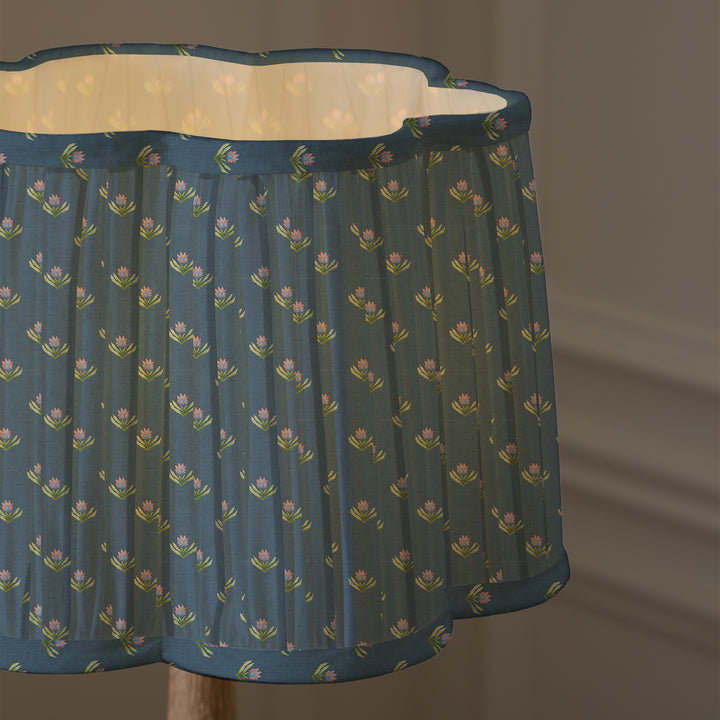 RAJA 30CM PLEATED SCALLOPED LAMPSHADE DENIM