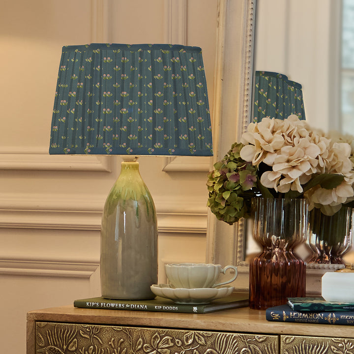 RAJA 30CM PLEATED SCALLOPED LAMPSHADE DENIM