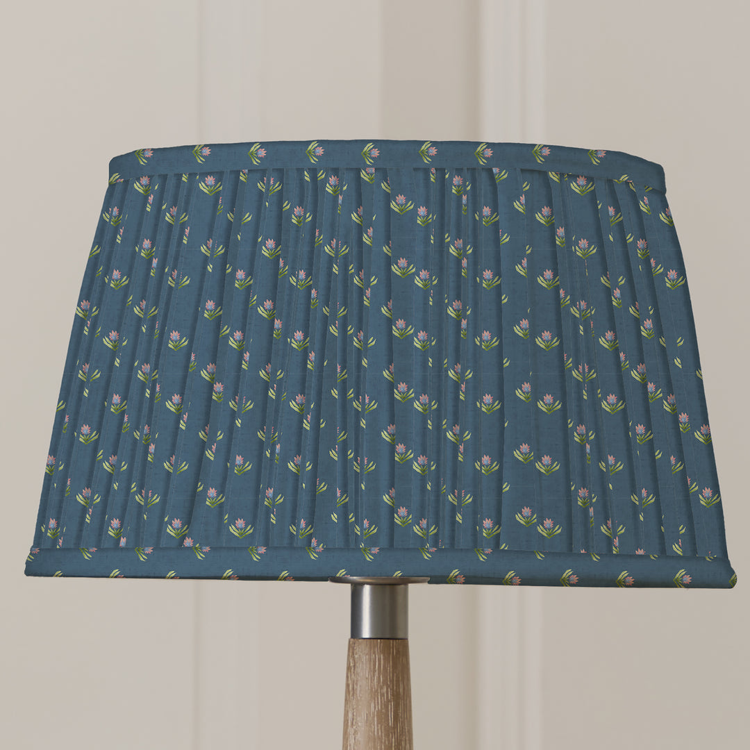 Aratus Table Lampbase Nut/Raja 30cm Pleated Tapered Lampshade Denim - image 2
