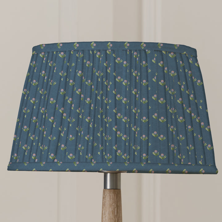 Aratus Table Lampbase Nut/Raja 30cm Pleated Tapered Lampshade Denim - image 2