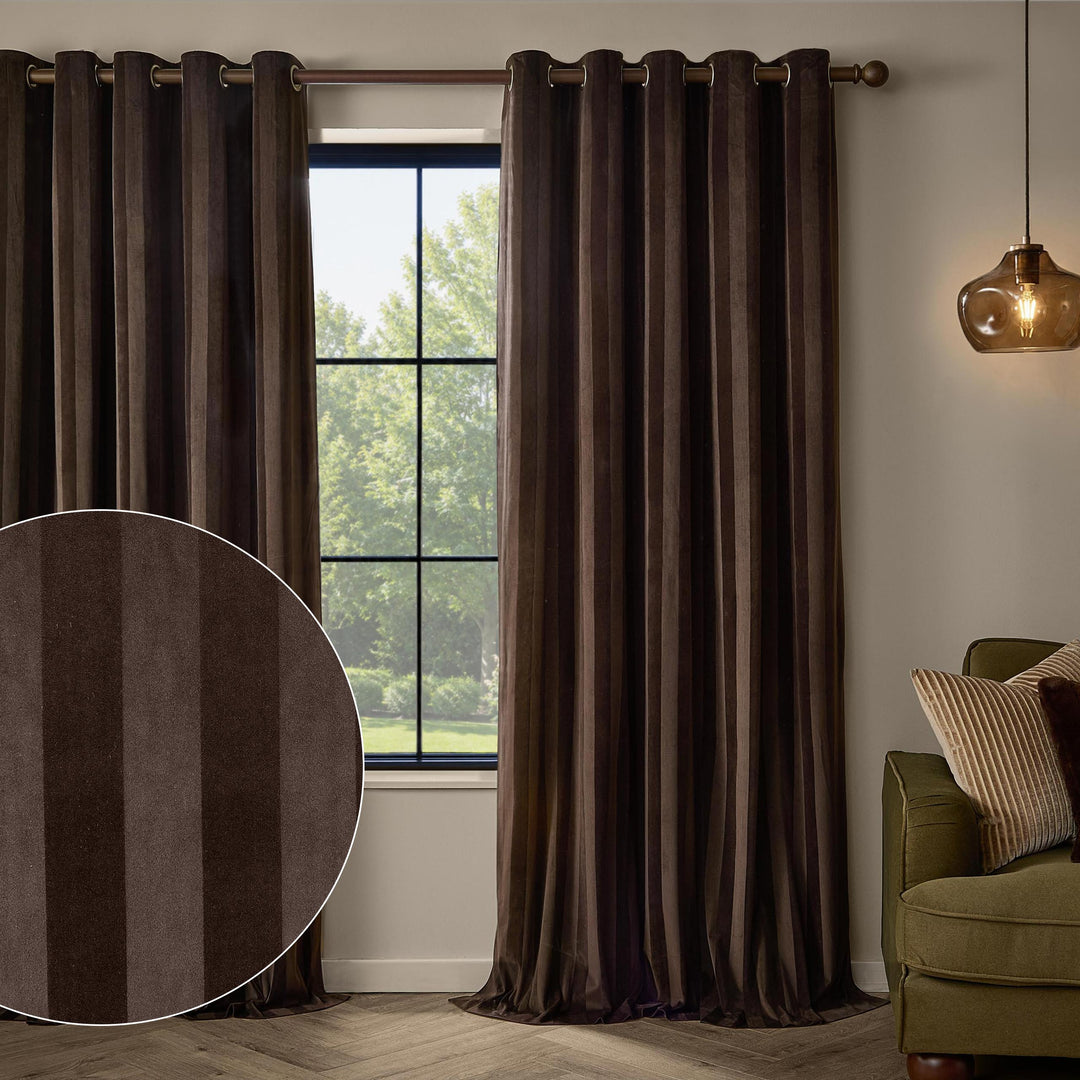 Regency Stripe 168x137 Eyelet Curtains Chocolate