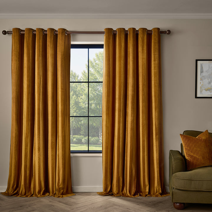 Regency Stripe 168x183 Eyelet Curtains Antique Gold - image 2