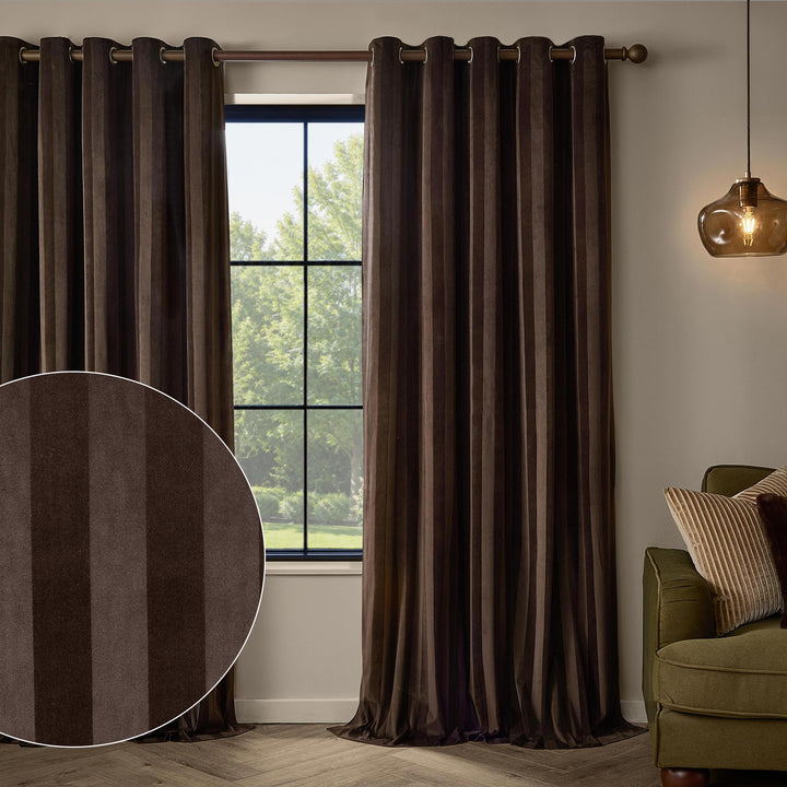Regency Stripe 117x137 Eyelet Curtains Chocolate