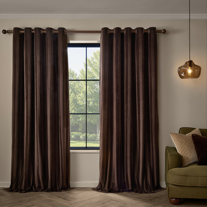 Regency Stripe 117x137 Eyelet Curtains Chocolate - image 2