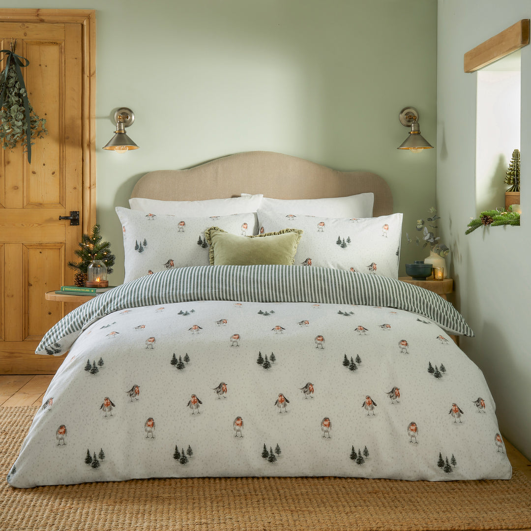 Robins Return King Size Duvet Set Cream/Pine
