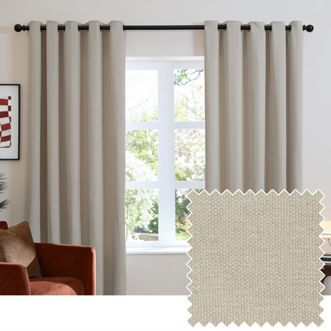 Soft Chenille Blackout 229x137 Eyelet Curtains Natural
