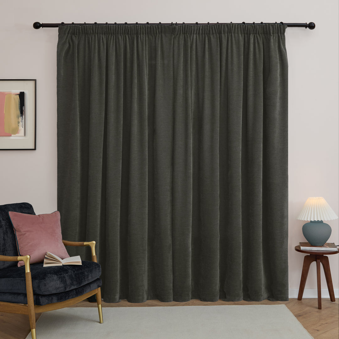 Soft Chenille Blackout 117x137 Pencil Pleat Curtains Charcoal - image 3
