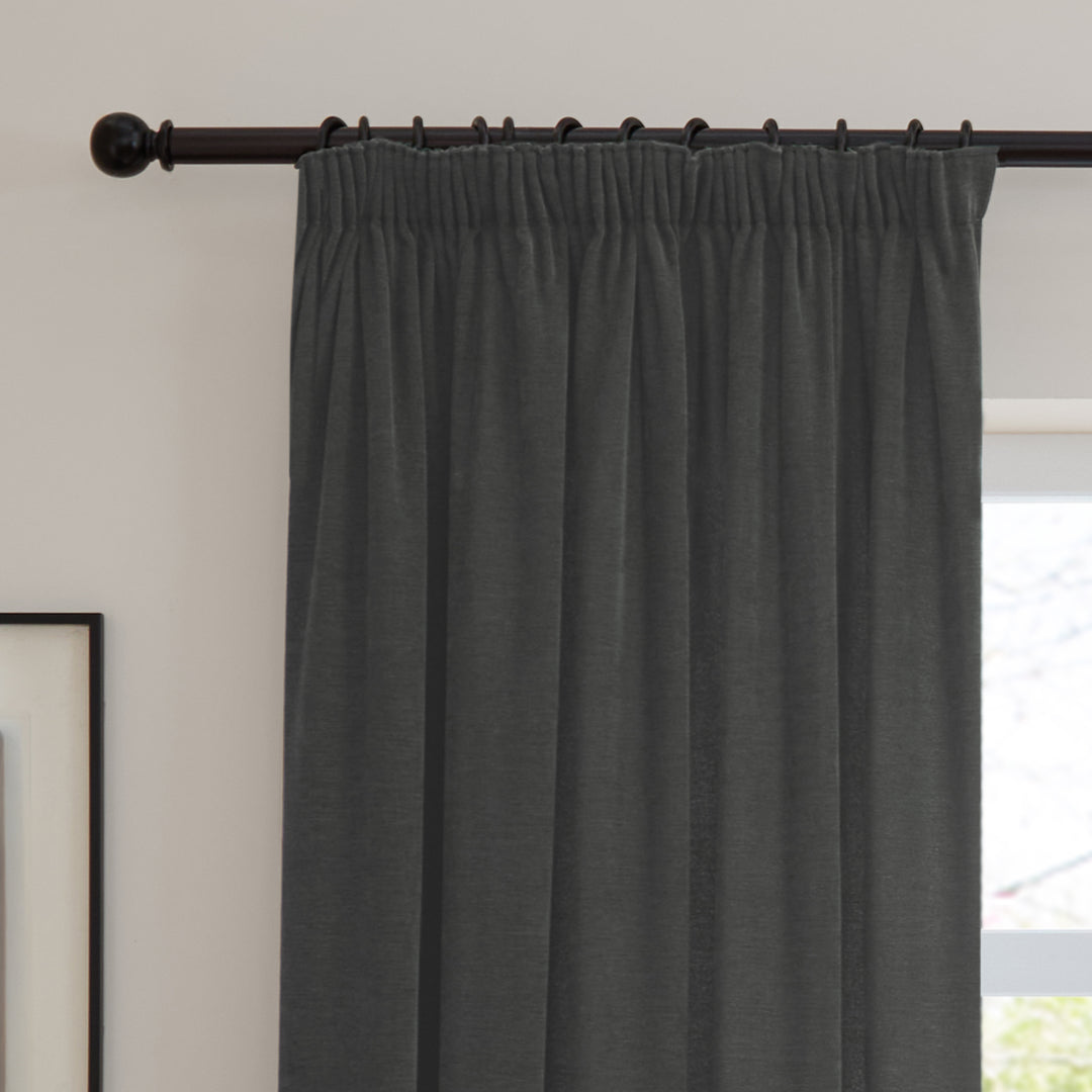Soft Chenille Blackout 117x137 Pencil Pleat Curtains Charcoal - image 6