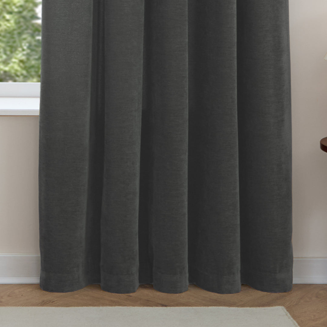 Soft Chenille Blackout 117x137 Pencil Pleat Curtains Charcoal - image 7