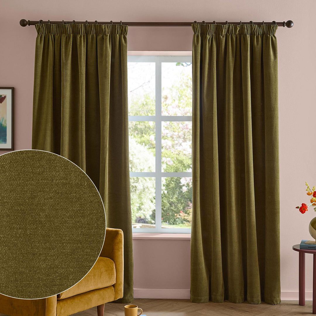 Softchenilleblackout 117x137 Pencil Pleat Curtains Olive