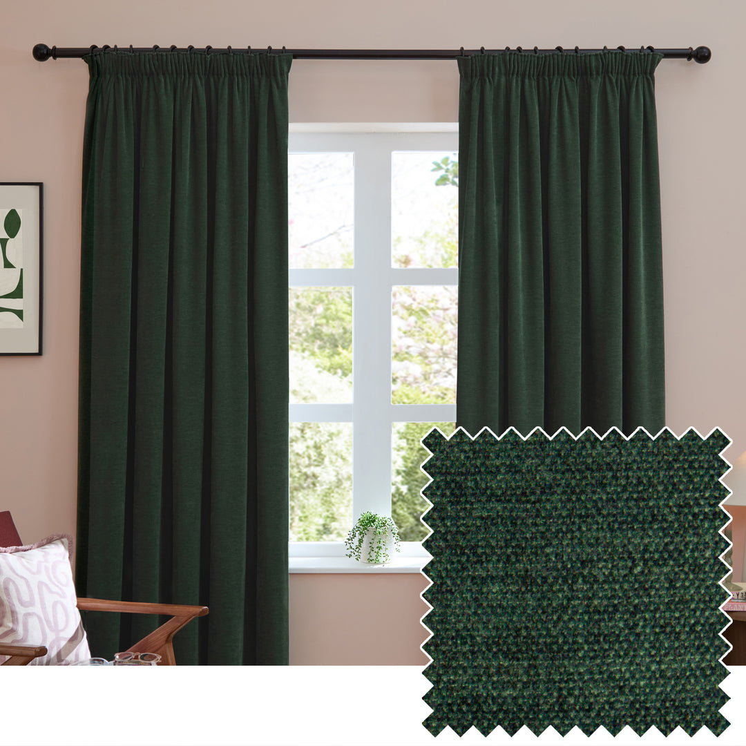 Soft Chenille Blackout 117x183 Pencil Pleat Curtains Bottle