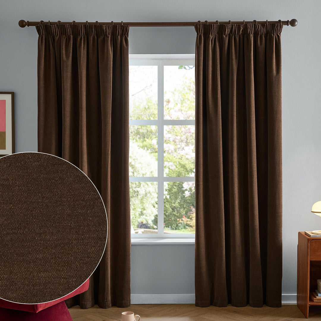 Softchenilleblackout 117x183 Pencil Pleat Curtains Chocolate