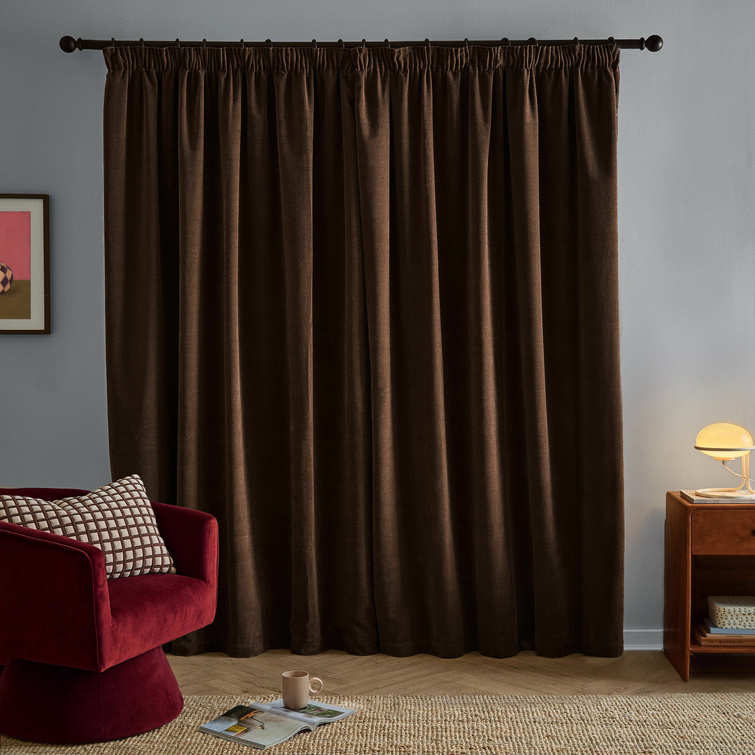 Softchenilleblackout 117x183 Pencil Pleat Curtains Chocolate - image 5
