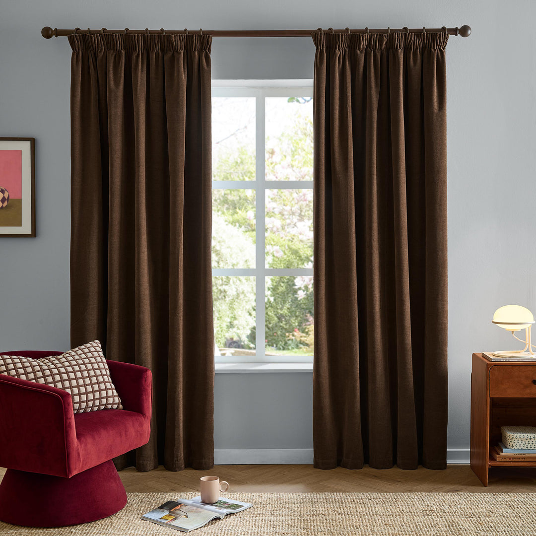 Softchenilleblackout 168x137 Pencil Pleat Curtains Chocolate - image 4