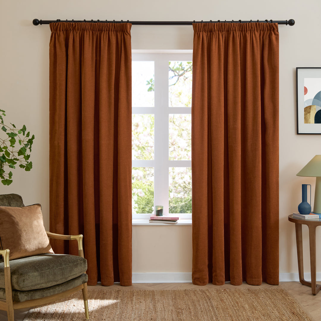 Soft Chenille Blackout 168x137 Pencil Pleat Curtains Rust - image 2