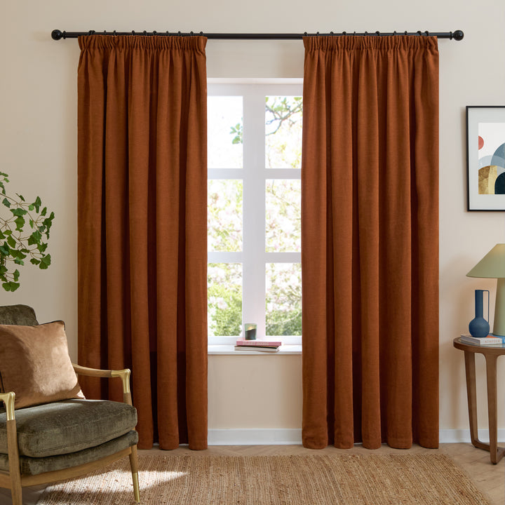 Soft Chenille Blackout 168x137 Pencil Pleat Curtains Rust - image 2