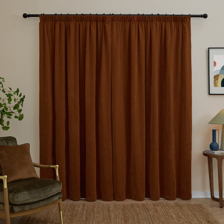 Soft Chenille Blackout 168x137 Pencil Pleat Curtains Rust - image 3