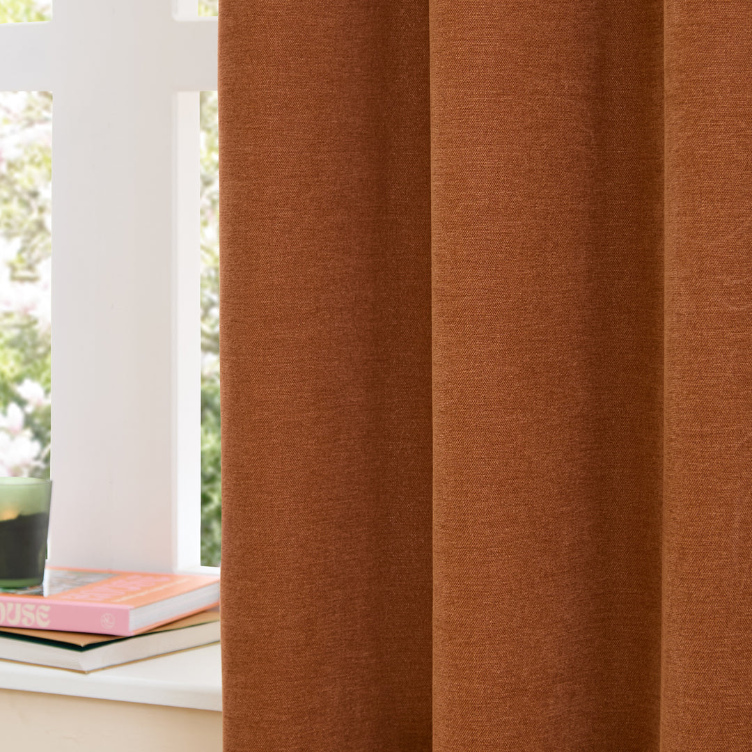 Soft Chenille Blackout 168x137 Pencil Pleat Curtains Rust - image 4