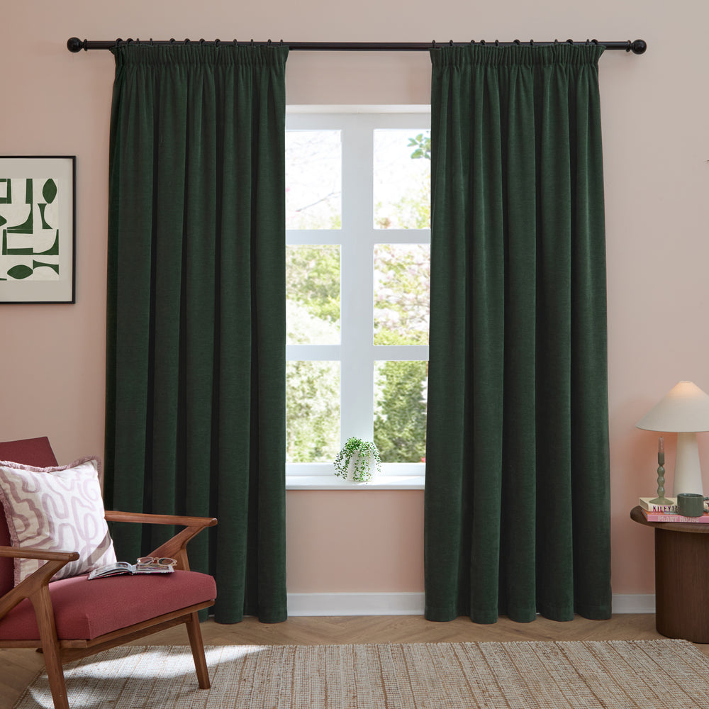 Soft Chenille Blackout 168x183 Pencil Pleat Curtains Bottle - image 2