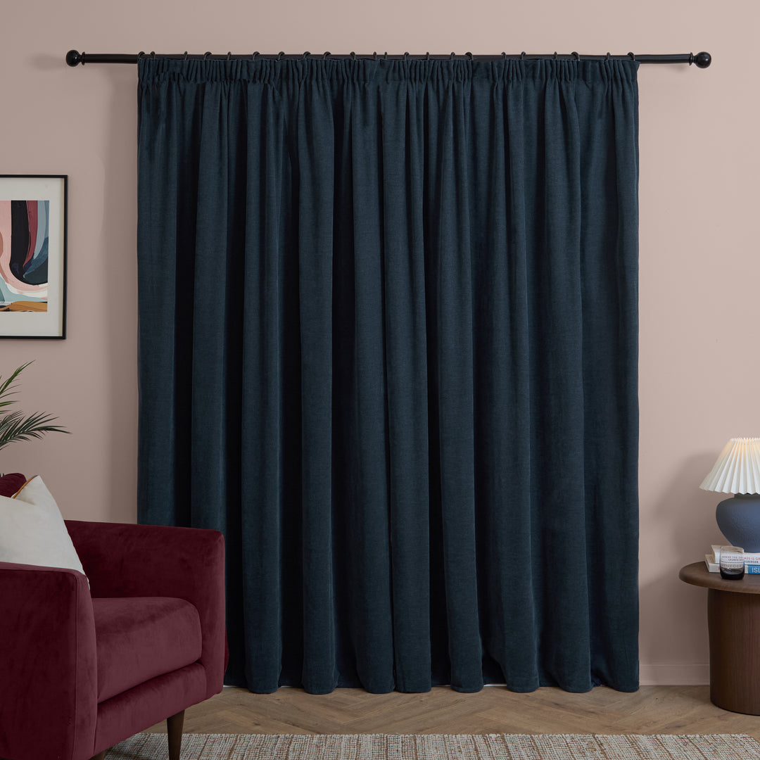 Soft Chenille Blackout 168x183 Pencil Pleat Curtains Navy - image 3