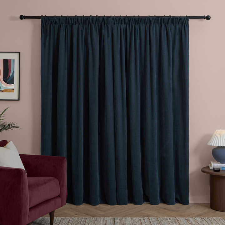 Soft Chenille Blackout 168x183 Pencil Pleat Curtains Navy - image 3