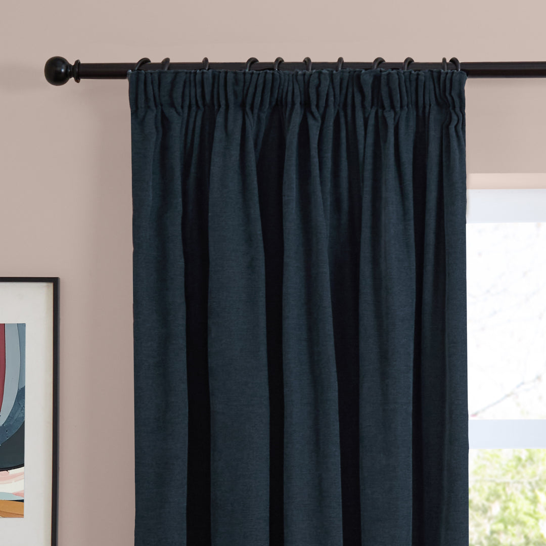 Soft Chenille Blackout 168x183 Pencil Pleat Curtains Navy - image 6