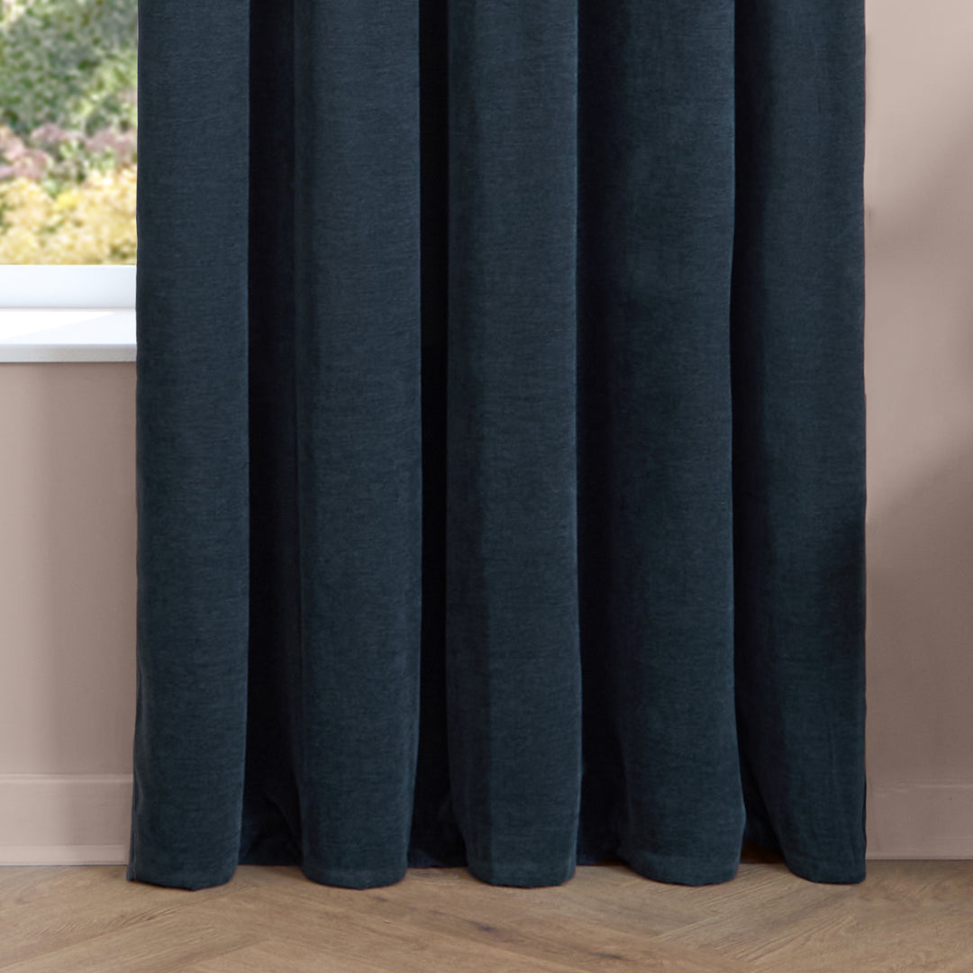 Soft Chenille Blackout 168x183 Pencil Pleat Curtains Navy - image 7