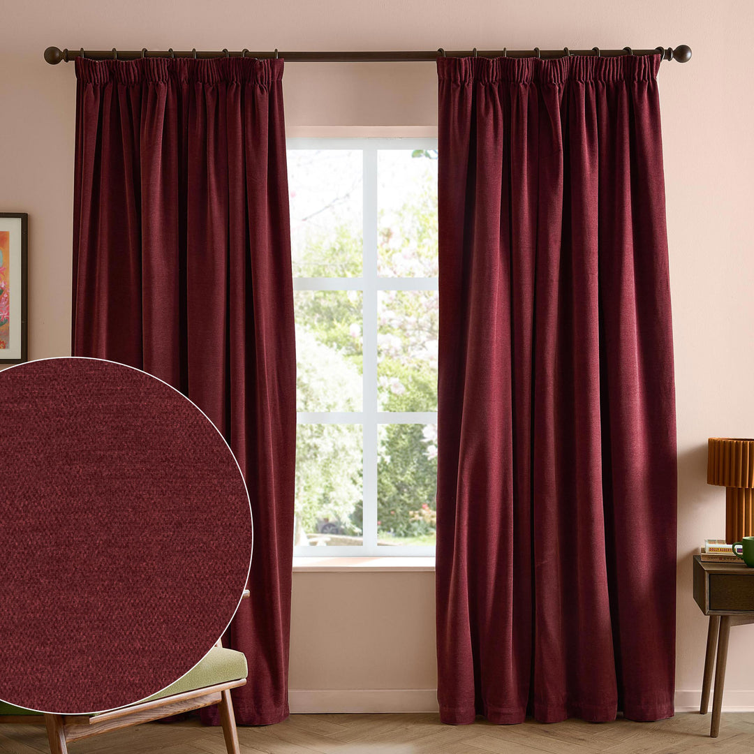 Softchenilleblackout 168x229 Pencil Pleat Curtains Beetroot