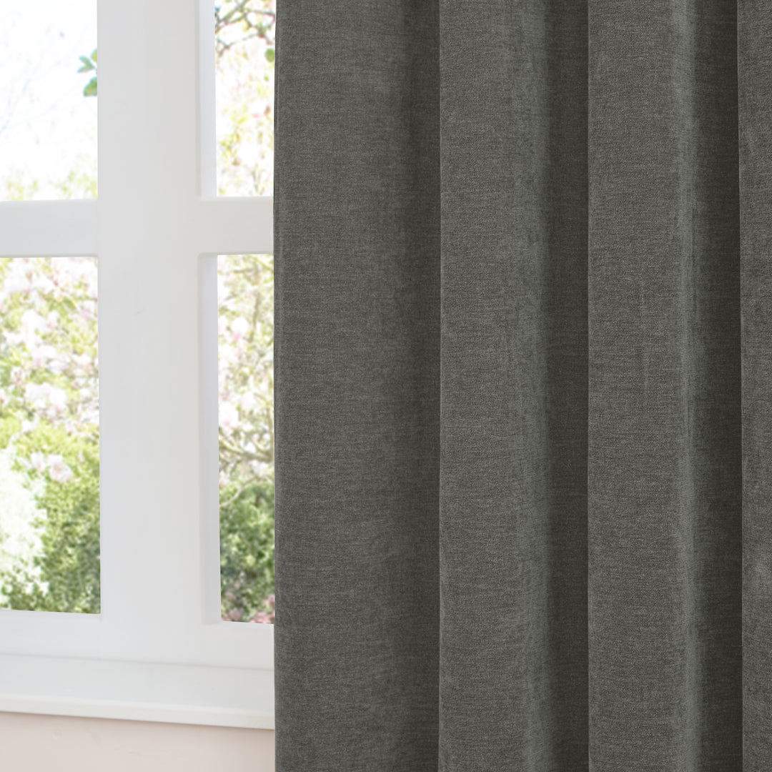Soft Chenille Blackout 168x229 Pencil Pleat Curtains Charcoal - image 4
