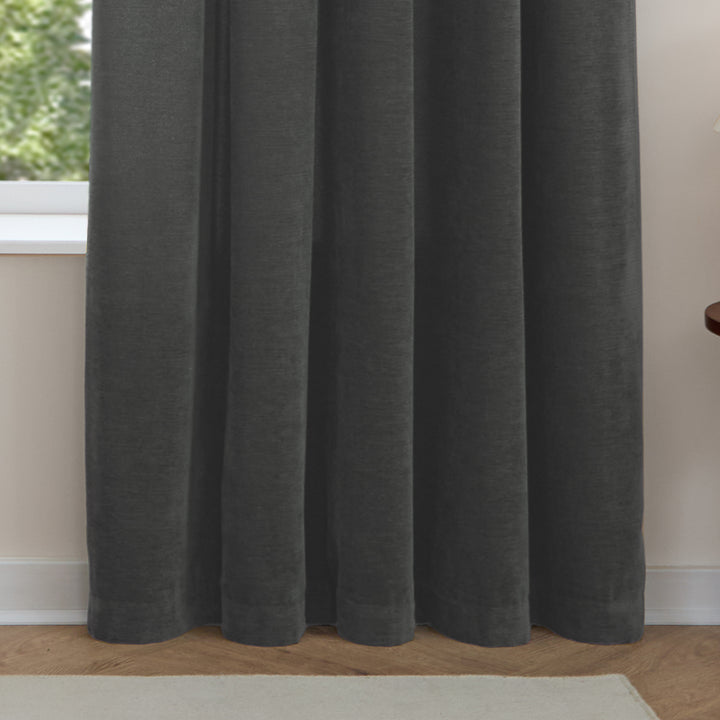 Soft Chenille Blackout 168x229 Pencil Pleat Curtains Charcoal - image 7