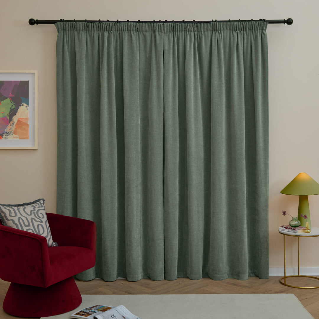 Soft Chenille Blackout 168x229 Pencil Pleat Curtains Green - image 3