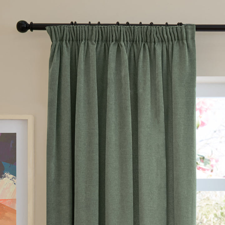 Soft Chenille Blackout 168x229 Pencil Pleat Curtains Green - image 6