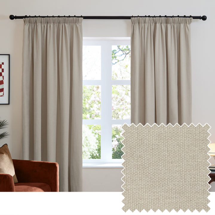 Soft Chenille Blackout 168x229 Pencil Pleat Curtains Natural