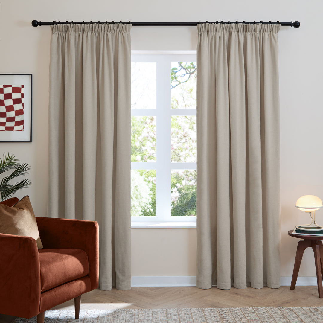 Soft Chenille Blackout 168x229 Pencil Pleat Curtains Natural - image 2