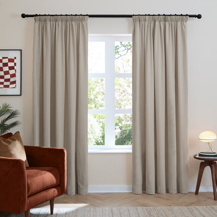 Soft Chenille Blackout 168x229 Pencil Pleat Curtains Natural - image 2