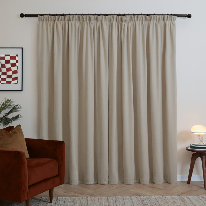 Soft Chenille Blackout 168x229 Pencil Pleat Curtains Natural - image 3