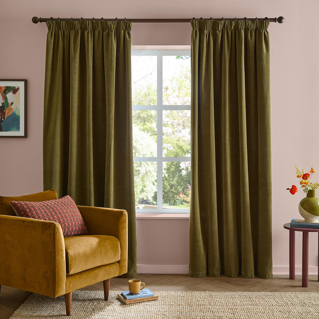 Softchenilleblackout 168x229 Pencil Pleat Curtains Olive - image 4