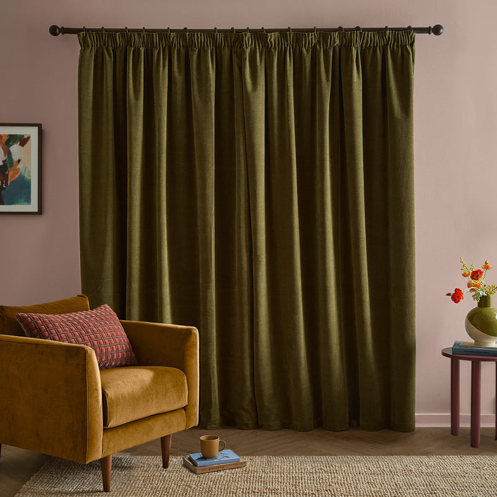 Softchenilleblackout 168x229 Pencil Pleat Curtains Olive - image 5